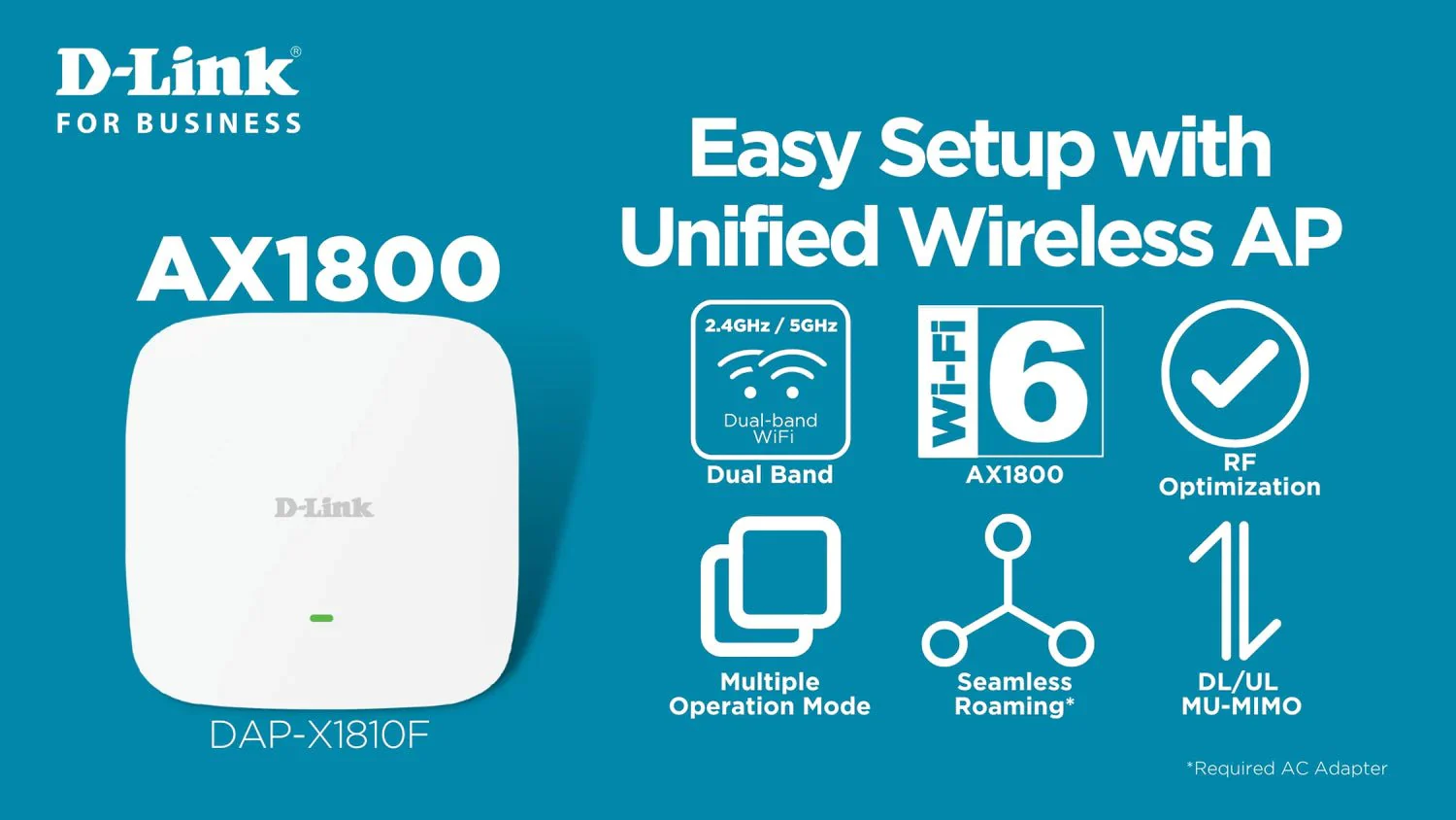 D-Link DAP-X1810F AX1800 WiFi 6 Dual-Band PoE Access Point - Image 3