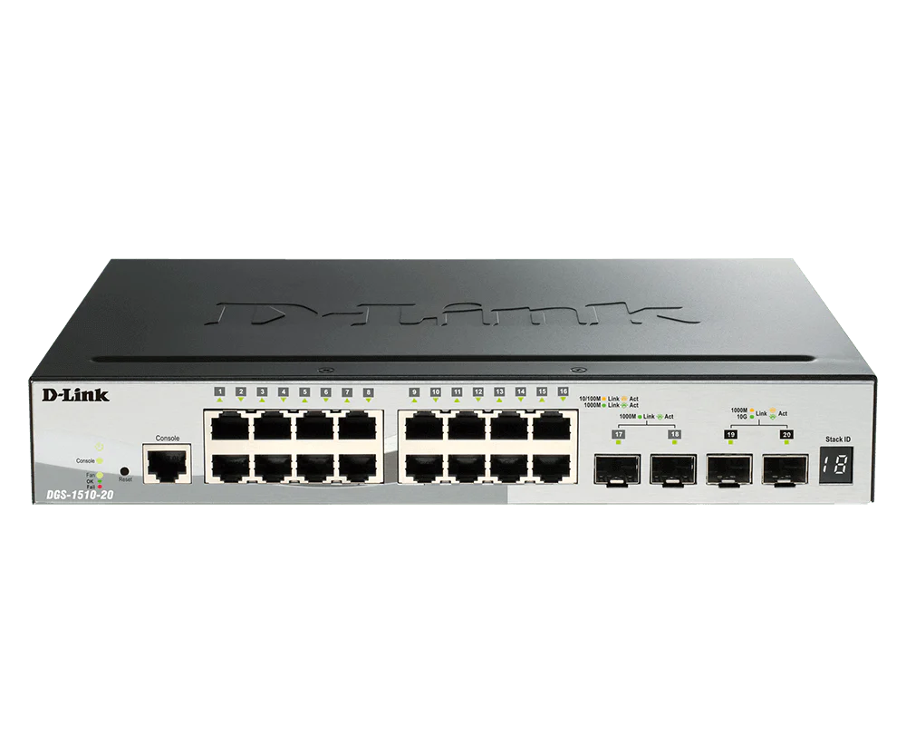 D-Link DGS-1510-20 20-Port Gigabit Stackable Smart Managed Layer 3 Switch with 10G Uplinks