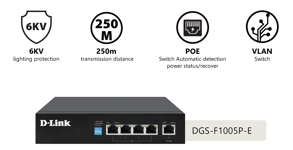 D-Link DGS-F1005P-E 5-Port Gigabit 250m Long Range PoE Switch - Image 5