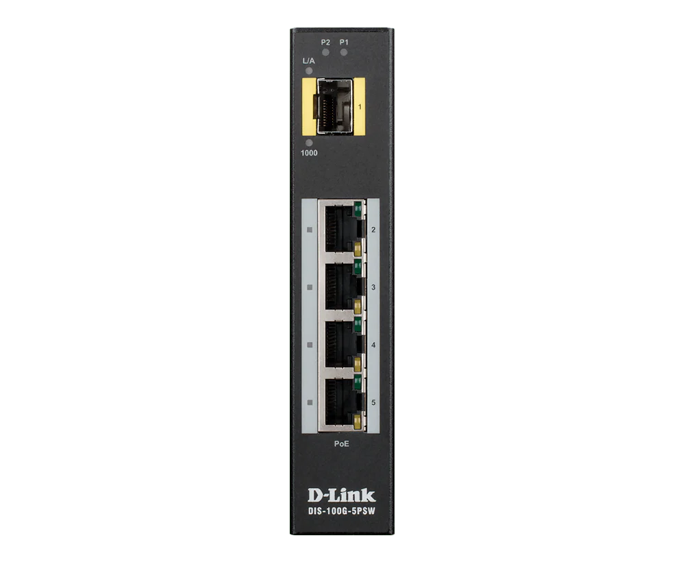 D-Link DIS-100G-5PSW 4-Port Gigabit Unmanaged Industrial POE Switch with SFP