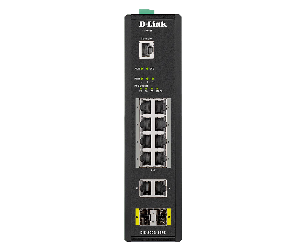 D-Link DIS-200G-12PS 10-Port Gigabit Smart Managed Industrial POE Switch with SFP