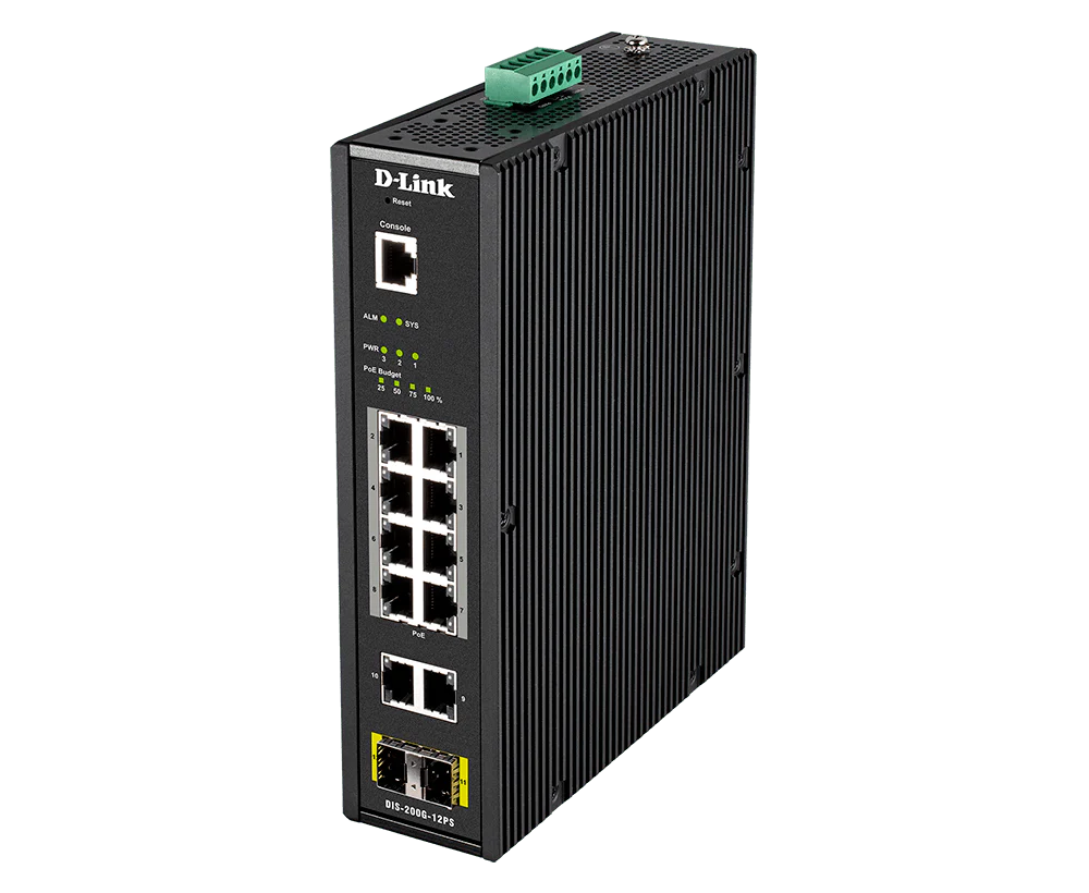 D-Link DIS-200G-12PS 10-Port Gigabit Smart Managed Industrial POE Switch with SFP - Image 2