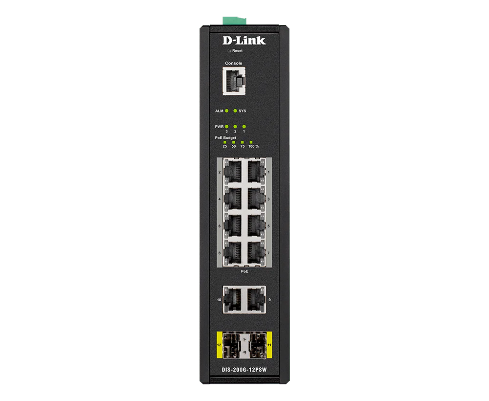 D-Link DIS-200G-12PSW 10-Port Gigabit Smart Managed Industrial POE Switch with SFP