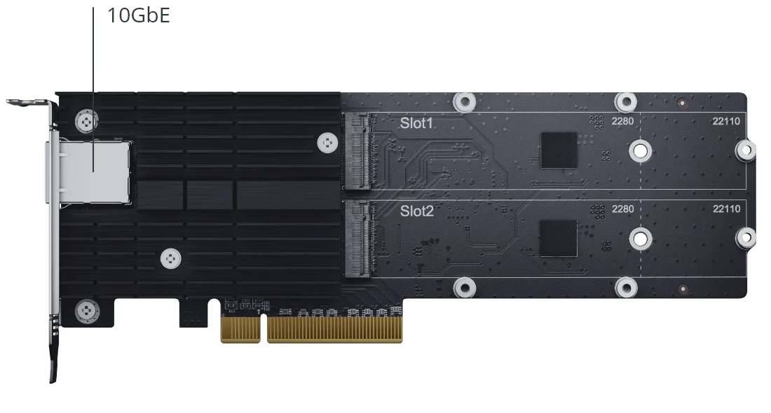 Synology E10M20-T1 10GbE Base-T Ethernet & M.2 SSD Combo PCIe Expansion Card - Image 2