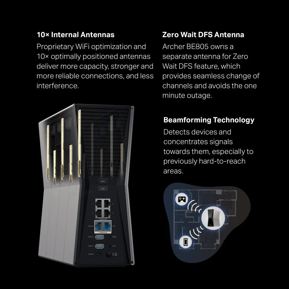 TP-Link Archer BE805 BE19000 Tri-Band Wi-Fi 7 Router - Image 5