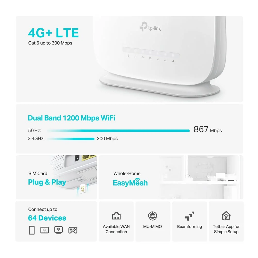 TP-Link Archer MR505 4G+ Cat6 AC1200 Dual Band Gigabit Router - Image 4