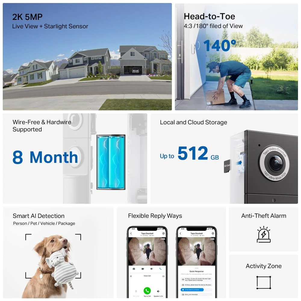 TP-Link D235 Tapo Smart AI Video Doorbell 2K 5MP Camera - Image 3