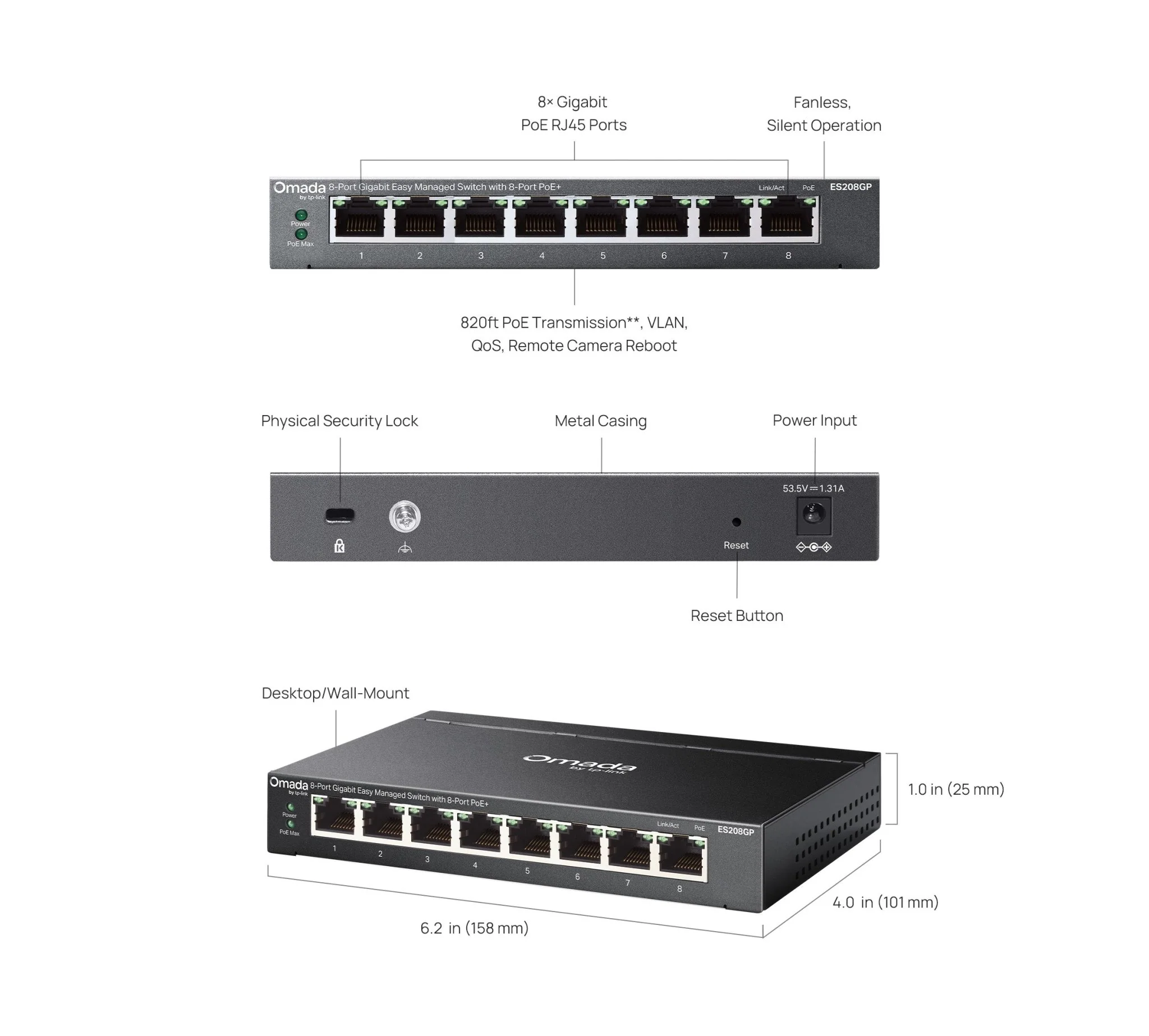 TP-Link ES208GP Omada 8-Port Gigabit Easy Managed Switch with 8-Port PoE+ - Image 6