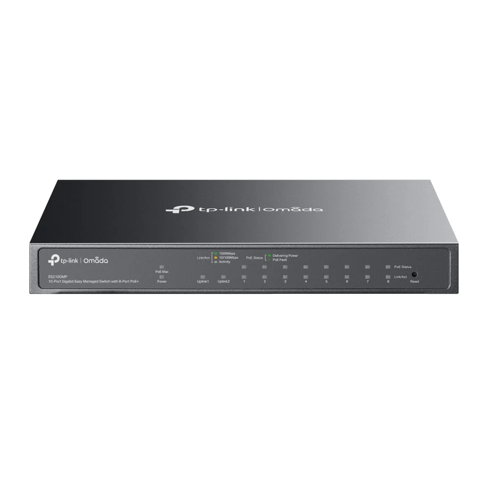 TP-Link ES210GMP Omada 10-Port Gigabit Easy Managed 250m Long Range POE Switch with 8-Port PoE+
