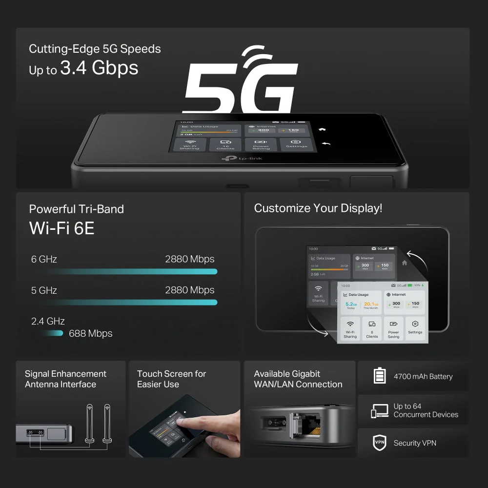 TP-Link M8550 5G Portable Battery Mobile Wi-Fi 6E Router - Image 5