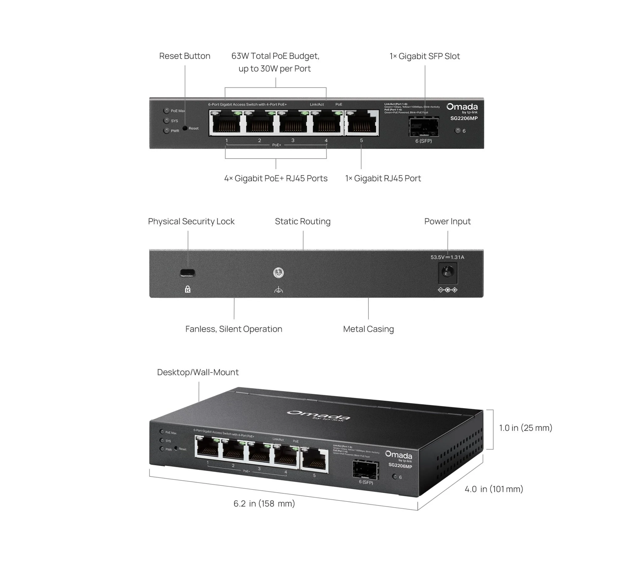 TP-Link SG2206MP Omada Access 6-Port Gigabit Switch with 4-Port PoE+ - Image 7