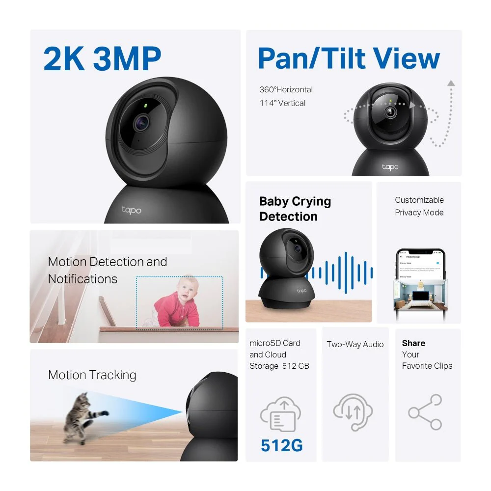 TP-Link Tapo C211 3MP 2K HD WiFi 360º Pan Tilt IP Camera - Image 3