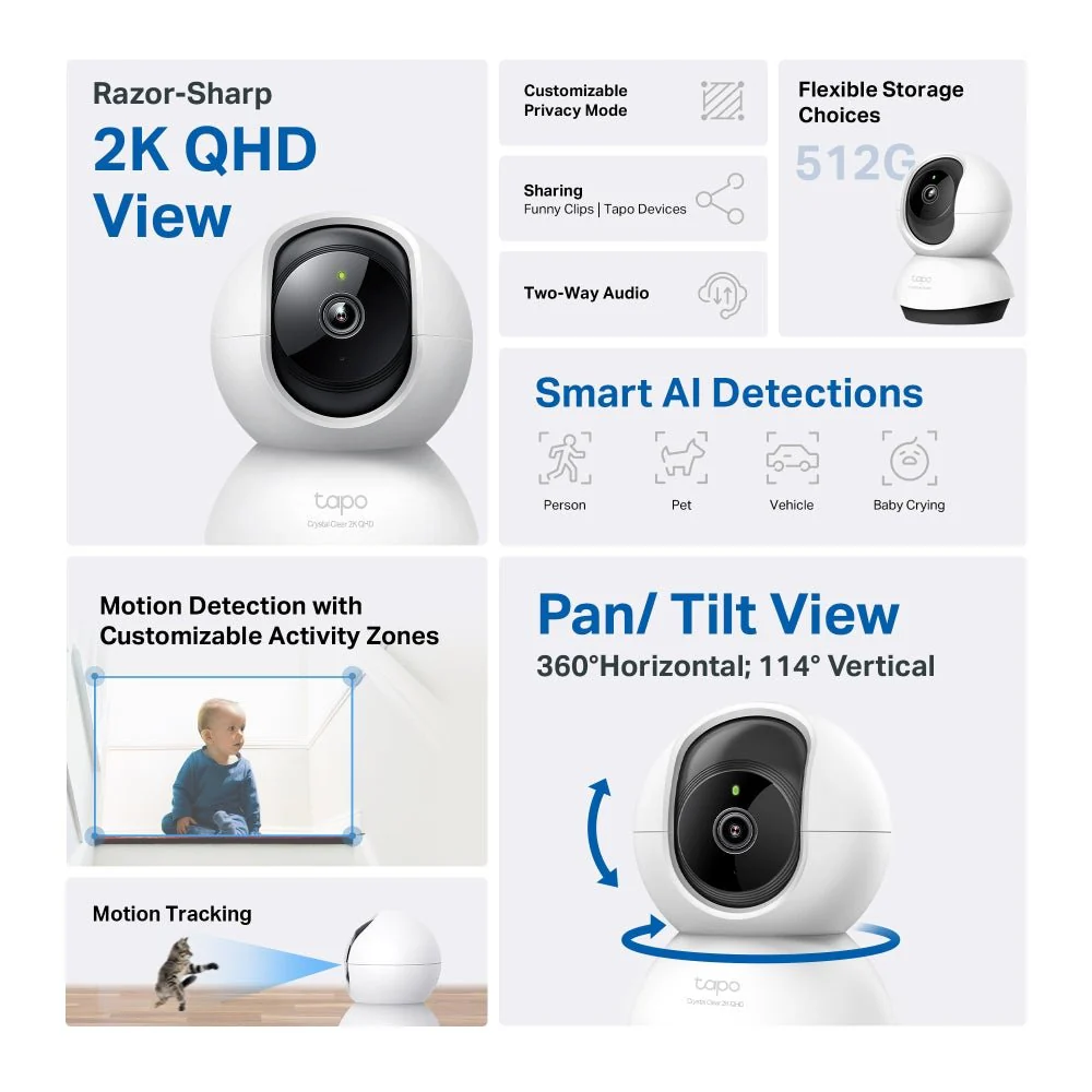 TP-Link Tapo C220 4MP 2K QHD WiFi 360º Pan Tilt IP Camera - Image 2