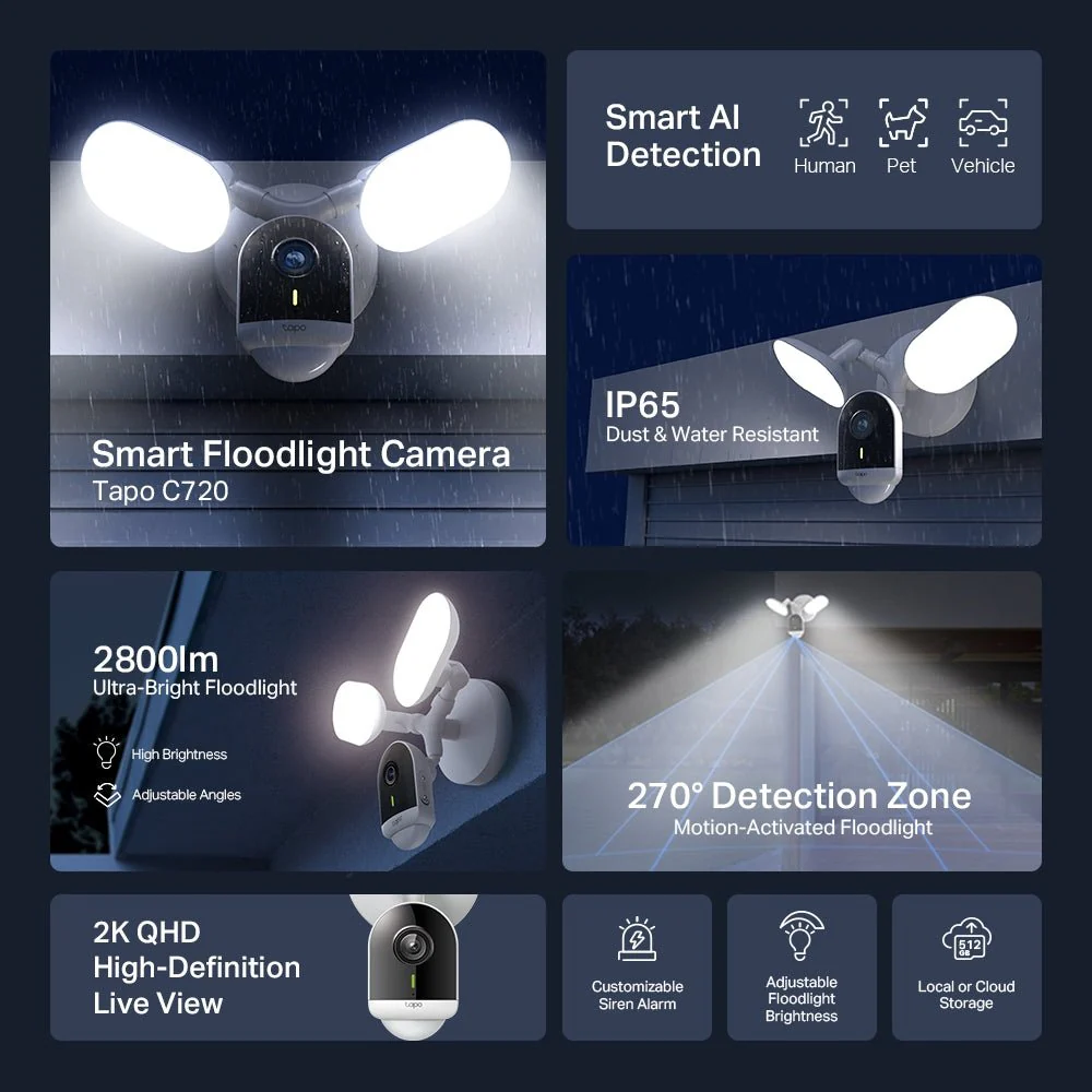TP-Link Tapo C720 4MP 2K QHD WiFi Smart Floodlight Camera - Image 2