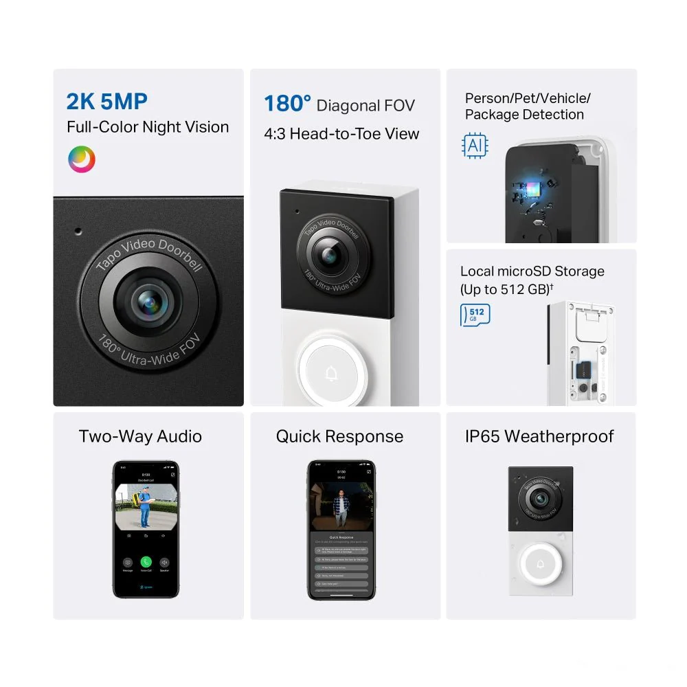 TP-Link Tapo D130 5MP 2K Smart Wired Video Doorbell - Image 3