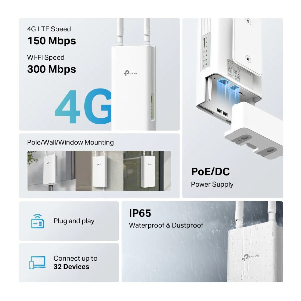 TP-Link TL-MR100-Outdoor 4G LTE Wi-Fi IP65 PoE Outdoor Router - Image 4