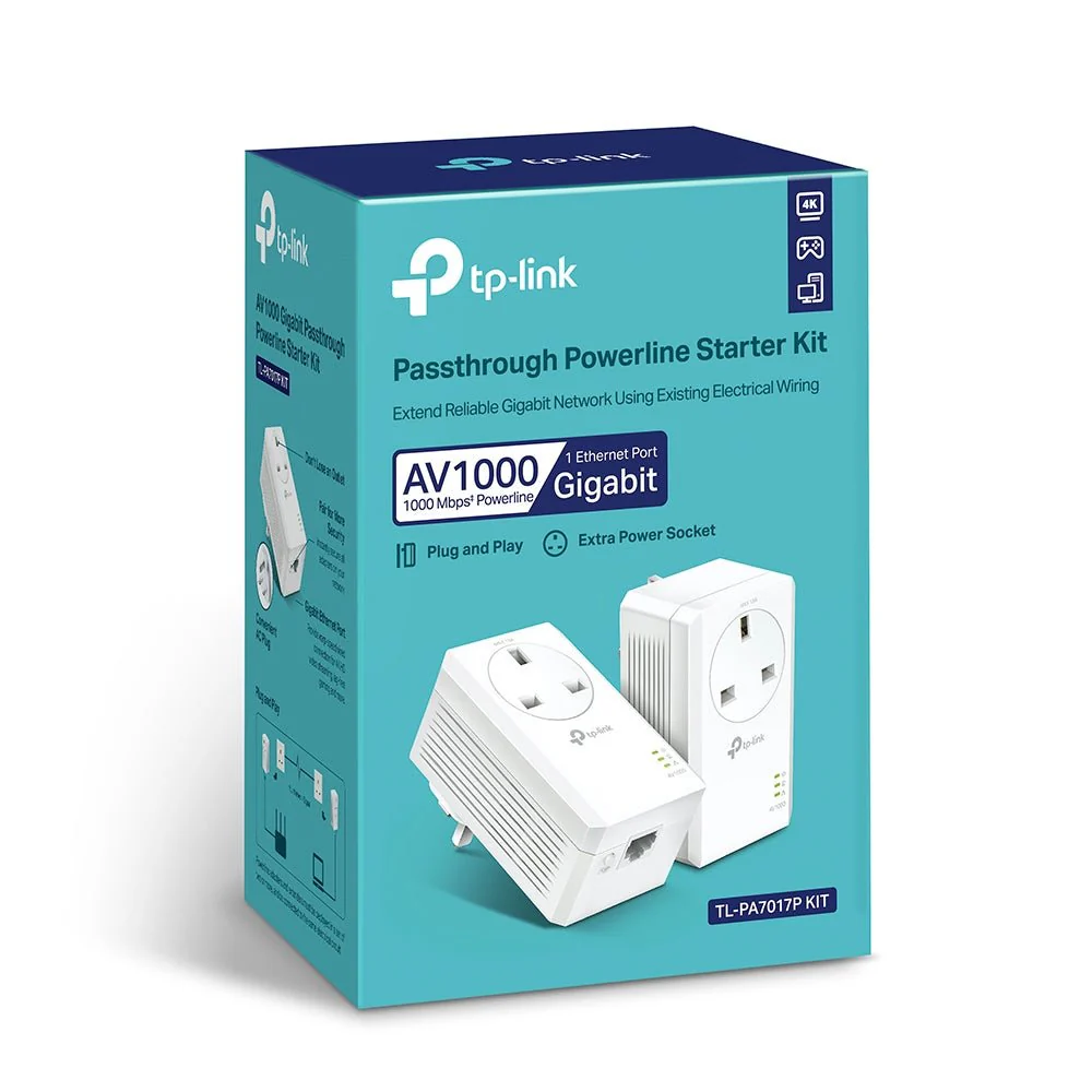 TP-Link TL-PA7017P KIT AV1000 Gigabit Passthrough Powerline Starter Kit - Image 8