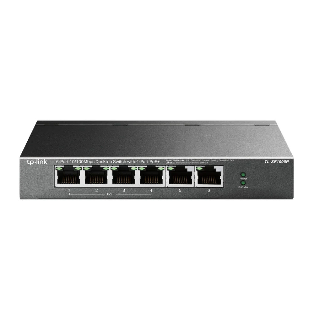TP-Link TL-SF1006P 6-Port 10/100Mbps 250m Long Range PoE Switch with 4-Port PoE+ Unmanaged Switch