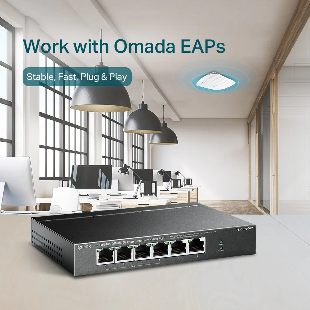 TP-Link TL-SF1006P 6-Port 10/100Mbps 250m Long Range PoE Switch with 4-Port PoE+ Unmanaged Switch - Image 5