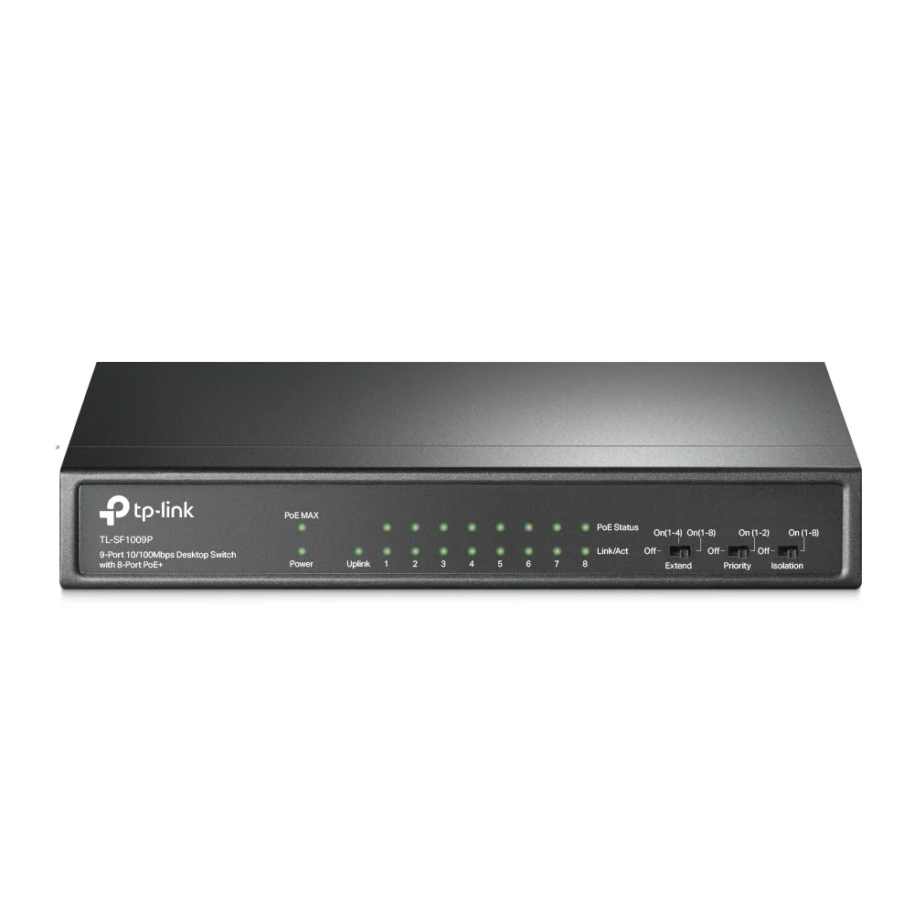 TP-Link TL-SF1009P 9-Port 10/100Mbps with 8-Port 250m Long Range PoE+ Unmanaged Switch