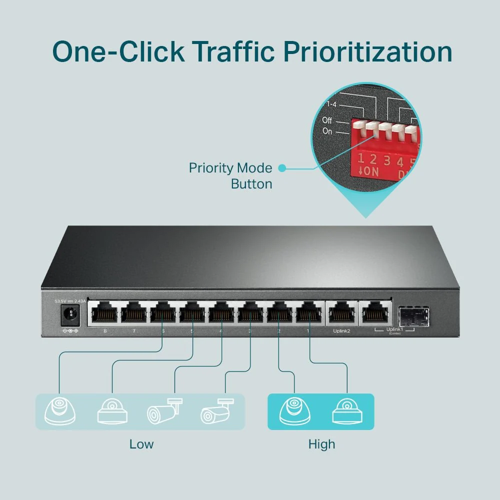 TP-Link TL-SG1210MP 10-Port Gigabit with 8-Port 250m Long Range PoE+ Unmanaged Switch - Image 6