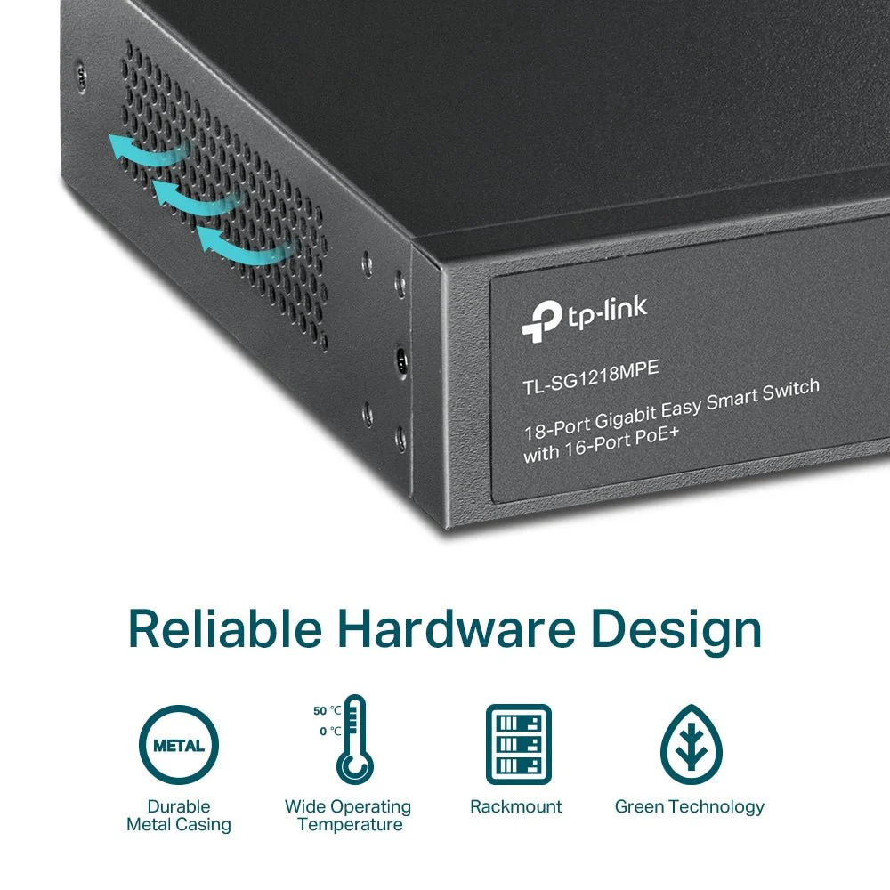 TP-Link TL-SG1218MPE 18-Port Gigabit Easy Smart Switch with 16-Port PoE+ - Image 7