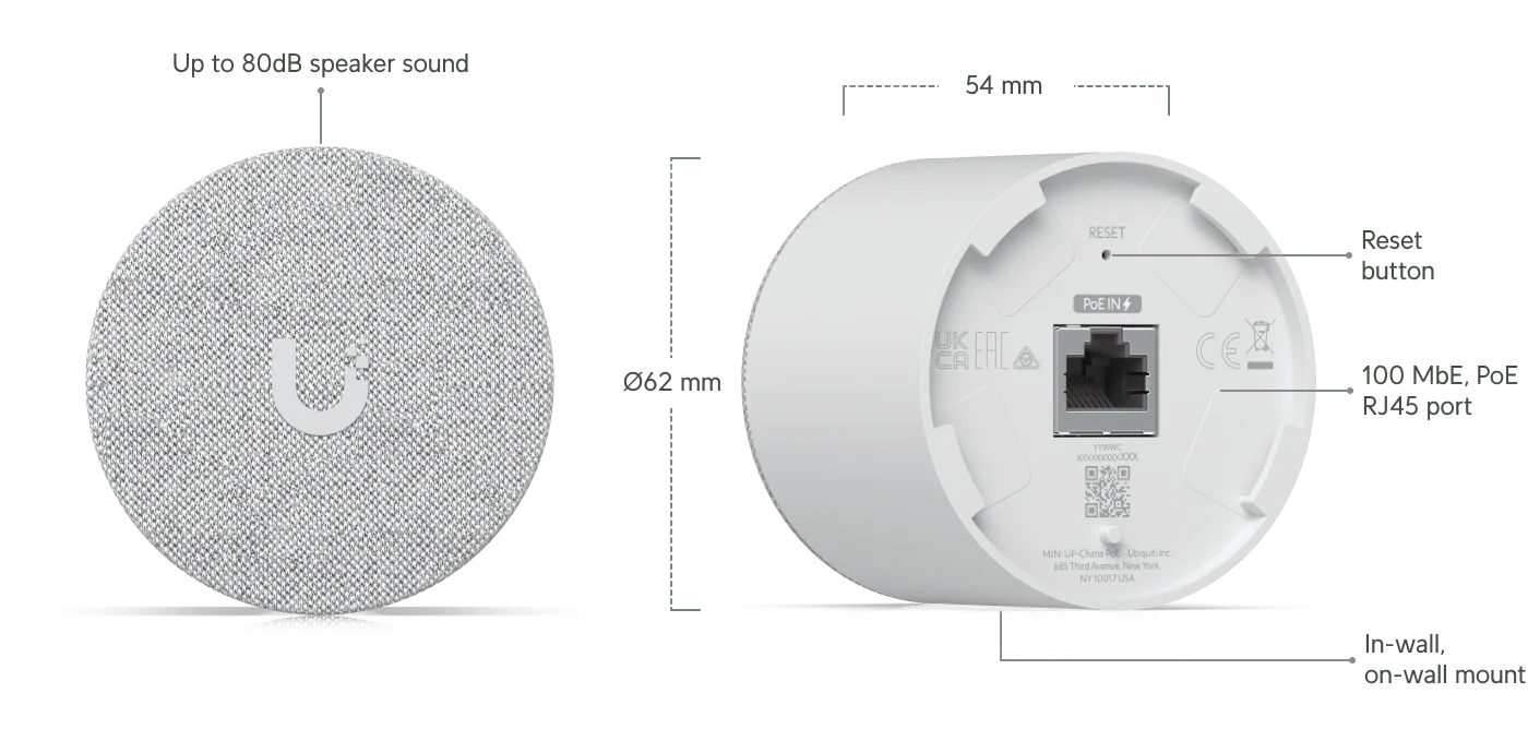 Ubiquiti UACC-Chime-PoE PoE Smart Chime for UniFi Doorbell and Door Access Hub - Image 9